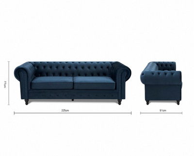 Buy Chesterfield Velvet Fabric 3 Seater Sofa, Midnight Blue at B&Q