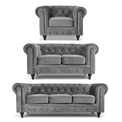Chesterfield Velvet Upholstery Button-Tufted Sofa Suite