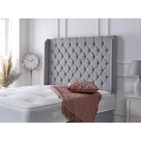 Chesterfield Winged Chenille 3ft Single 36" Headboard - Light Grey