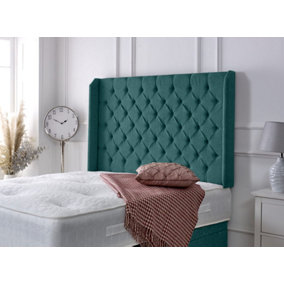 Chesterfield Winged Chenille 4ft Small Double 36" Headboard - Teal