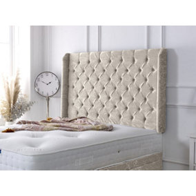 Chesterfield Winged Crushed Velvet 3ft Single 36" Headboard - Cream