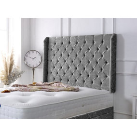 Chesterfield Winged Crushed Velvet 3ft Single 36" Headboard - Grey