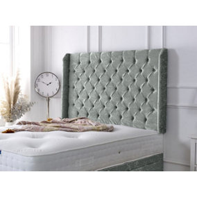 Chesterfield Winged Crushed Velvet 3ft Single 36" Headboard - Silver