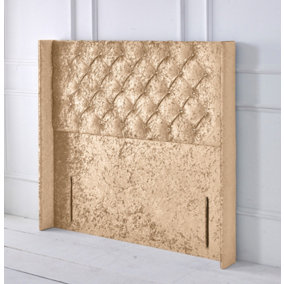 Chesterfield Winged Crushed Velvet 3ft Single 50" Floor Standing Headboard - Gold