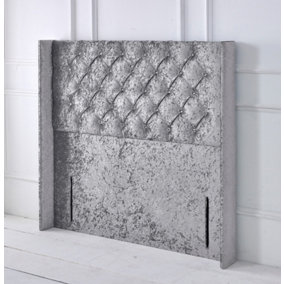 Chesterfield Winged Crushed Velvet 3ft Single 50" Floor Standing Headboard - Grey