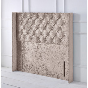 Chesterfield Winged Crushed Velvet 4ft Small Double 50" Floor Standing Headboard - Champagne