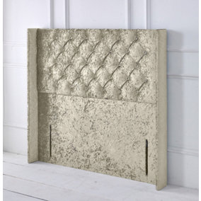 Chesterfield Winged Crushed Velvet 4ft6 Double 50" Floor Standing Headboard - Cream