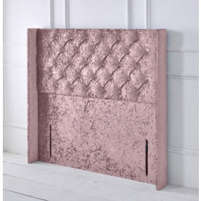 Chesterfield Winged Crushed Velvet 4ft6 Double 50" Floor Standing Headboard - Pink
