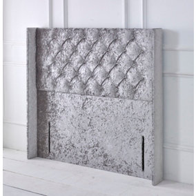 Chesterfield Winged Crushed Velvet 4ft6 Double 50" Floor Standing Headboard - Silver