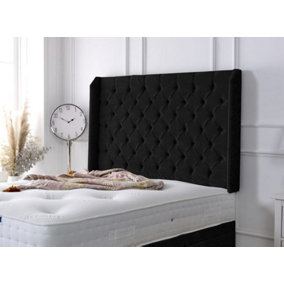 Chesterfield Winged Crushed Velvet 5ft Kingsize 36" Headboard - Black