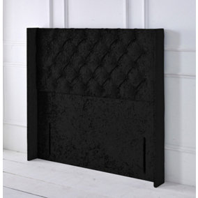 Chesterfield Winged Crushed Velvet 6ft Super King 50" Floor Standing Headboard - Black