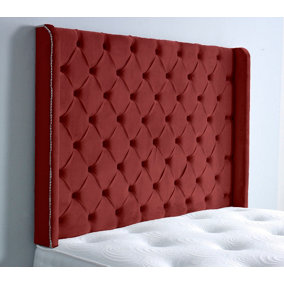 Chesterfield Winged Plush Velvet 3ft Single 36" Headboard - Burgundy