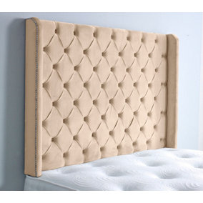 Chesterfield Winged Plush Velvet 3ft Single 36" Headboard - Coffee