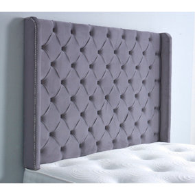 Chesterfield Winged Plush Velvet 3ft Single 36" Headboard - Grey