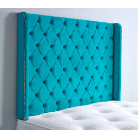 Chesterfield Winged Plush Velvet 3ft Single 36" Headboard - Mallard