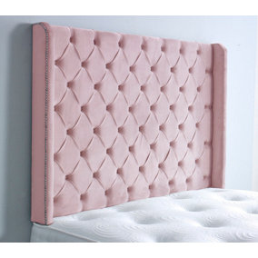 Chesterfield Winged Plush Velvet 3ft Single 36" Headboard - Pink