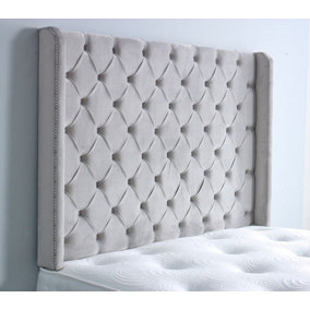Chesterfield Winged Plush Velvet 3ft Single 36" Headboard - Silver