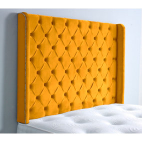 Chesterfield Winged Plush Velvet 3ft Single 36" Headboard - Turmeric