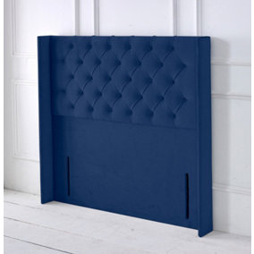 Chesterfield Winged Plush Velvet 3ft Single 50" Floor Standing Headboard - Blue