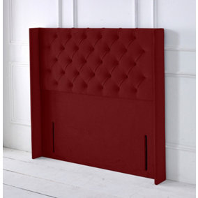 Chesterfield Winged Plush Velvet 4ft Small Double 50" Floor Standing Headboard - Burgundy