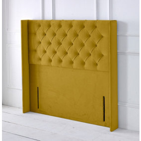 Chesterfield Winged Plush Velvet 4ft Small Double 50" Floor Standing Headboard - Turmeric