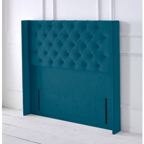 Chesterfield Winged Plush Velvet 4ft6 Double 50" Floor Standing Headboard - Mallard
