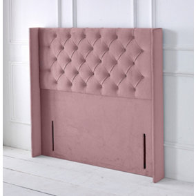 Chesterfield Winged Plush Velvet 4ft6 Double 50" Floor Standing Headboard - Pink