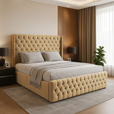 Chesterfield Winged Plush Velvet Sleigh Bed, with Footboard - 4ft6 ...