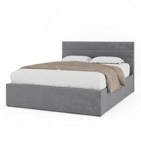Chettle Grey Plush Velvet Ottoman Bed Double Size Frame 4ft6