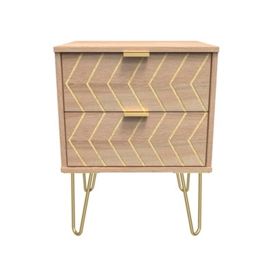 Chevron 2 Drawer Bedside Cabinet in Bardolino Oak (Ready Assembled)