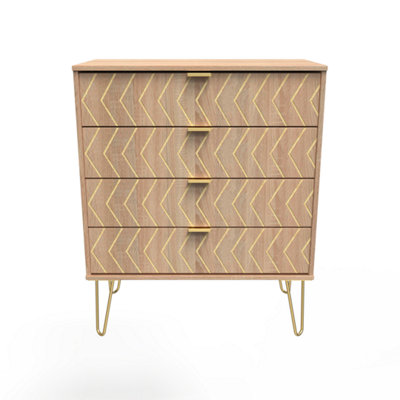 Chevron 4 Drawer Chest in Bardolino Oak (Ready Assembled)