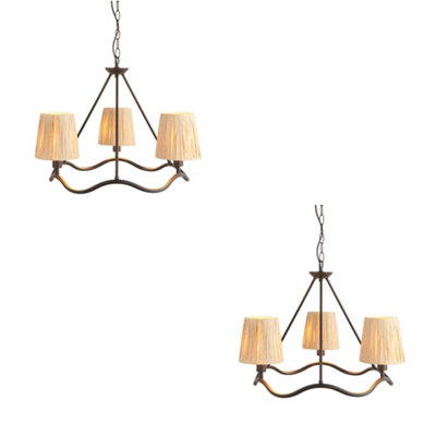 Chic 2 Pack Hanging Ceiling Pendant Lights in Matt Black and Natural Raffia