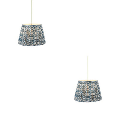 Chic 2 Pack of Hanging Pendant Lights in Aged Brass and Green Flex with LED B22 Compatibility