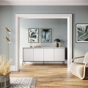 Chic and Modern Large Sideboard Cabinet  with Fluted Front(H)830mm (W)1930mm (D)400mm - White Matt