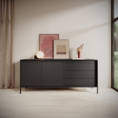 Chic and Versatile Sideboard Cabinet with Drawers (H)810mm (W)1870mm (D)400mm - Black Matt