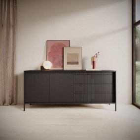 Chic and Versatile Sideboard Cabinet with Drawers (H)810mm (W)1870mm (D)400mm - Black Matt