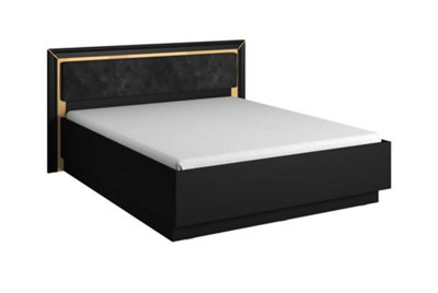 Chic Arno Bed Frame EU King in Black & Gold Trimming - Contemporary Luxury W1880mm H1000mm D2050mm