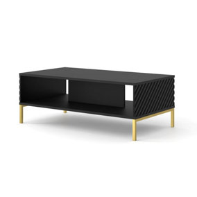 Chic Black Matt SURF Coffee Table with Gold Frame - (H)430mm (W)900mm (D)600mm