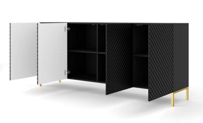 Chic Black Surf Sideboard Cabinet with Gold Legs (W)200cm (H)87cm (D)42cm - Sleek & Functional