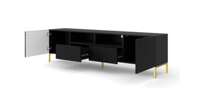 Chic Black Surf TV Cabinet with Gold Legs (W)200cm (H)56cm (D)42cm - Elegant & Functional