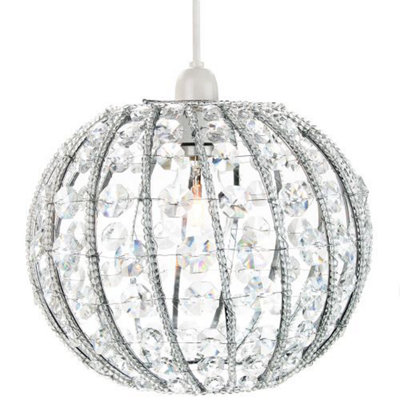 Chic Circular Ornate Easy Fit Pendant Shade with Clear Acrylic Beads and Strings