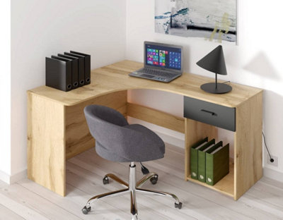 Chic Corner Desk 1550mm in Oak Wotan & Black - Contemporary Office Elegance H750mm D1250mm