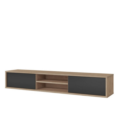 Chic Frida 40 Floating TV Cabinet 1800mm in Light Oak & Anthracite - Contemporary Media Unit H320mm D360mm