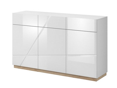 Chic Futura Sideboard Cabinet in White Gloss & Oak Riviera (W1500m x H910mm x D410mm) - Ideal for Extra Storage Space