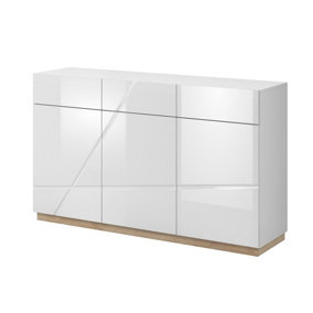 Chic Futura Sideboard Cabinet in White Gloss & Oak Riviera (W1500m x H910mm x D410mm) - Ideal for Extra Storage Space