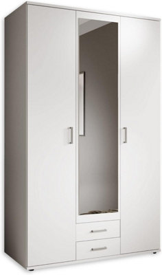 Chic KARL 3-Door Hinged Wardrobe with Mirror W1200mm H1960mm D535mm - White Matt, Ample Storage, Contemporary Design