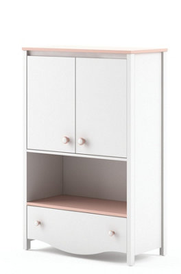 Chic Mia Sideboard Cabinet in White Matt & Pink - Versatile Storage (H)1310mm x (W)850mm x (D)410mm, Perfect for Kids