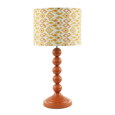 Chic Orange Table Lamp with Aztec Style Yellow and Orange Fabric Shade