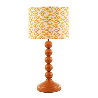 Chic Orange Table Lamp with Aztec Style Yellow and Orange Fabric Shade