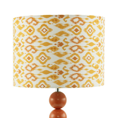 Chic Orange Table Lamp with Aztec Style Yellow and Orange Fabric Shade